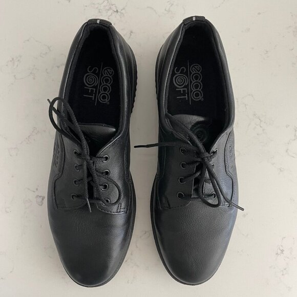 Ecco Soft Lace Up Leather Walking Sneaker w Gripper Outersole Black Sz 41 - Picture 2 of 15